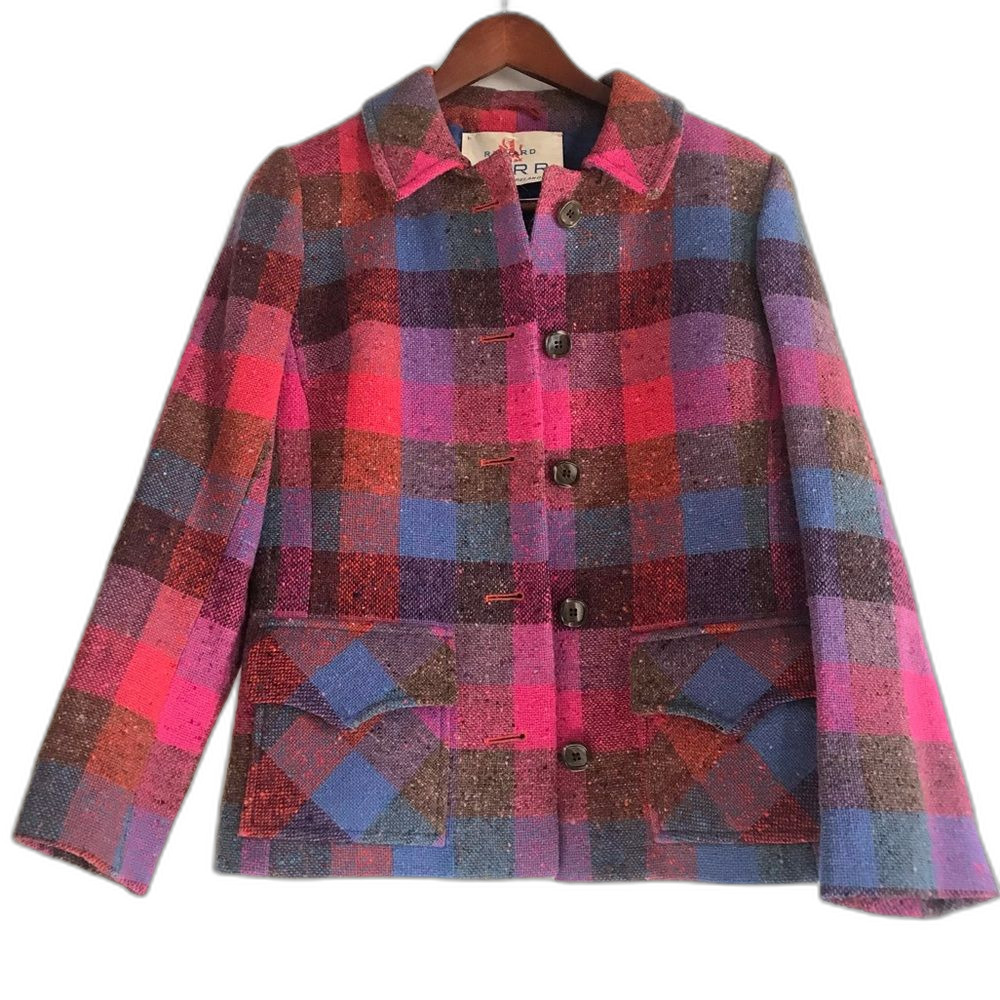Vintage 1970s-Era Richard Barr Ireland Bright Pink Plaid 100% Wool Blazer Jacket - Picture 5 of 11
